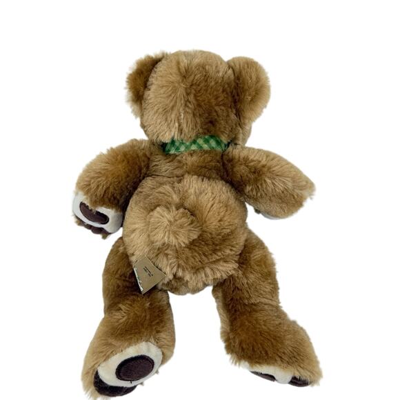 First & Main 10 Inch Newton Brown Bear Green Check Bow Soft Plush Stuffed Animal - Picture 3 of 9